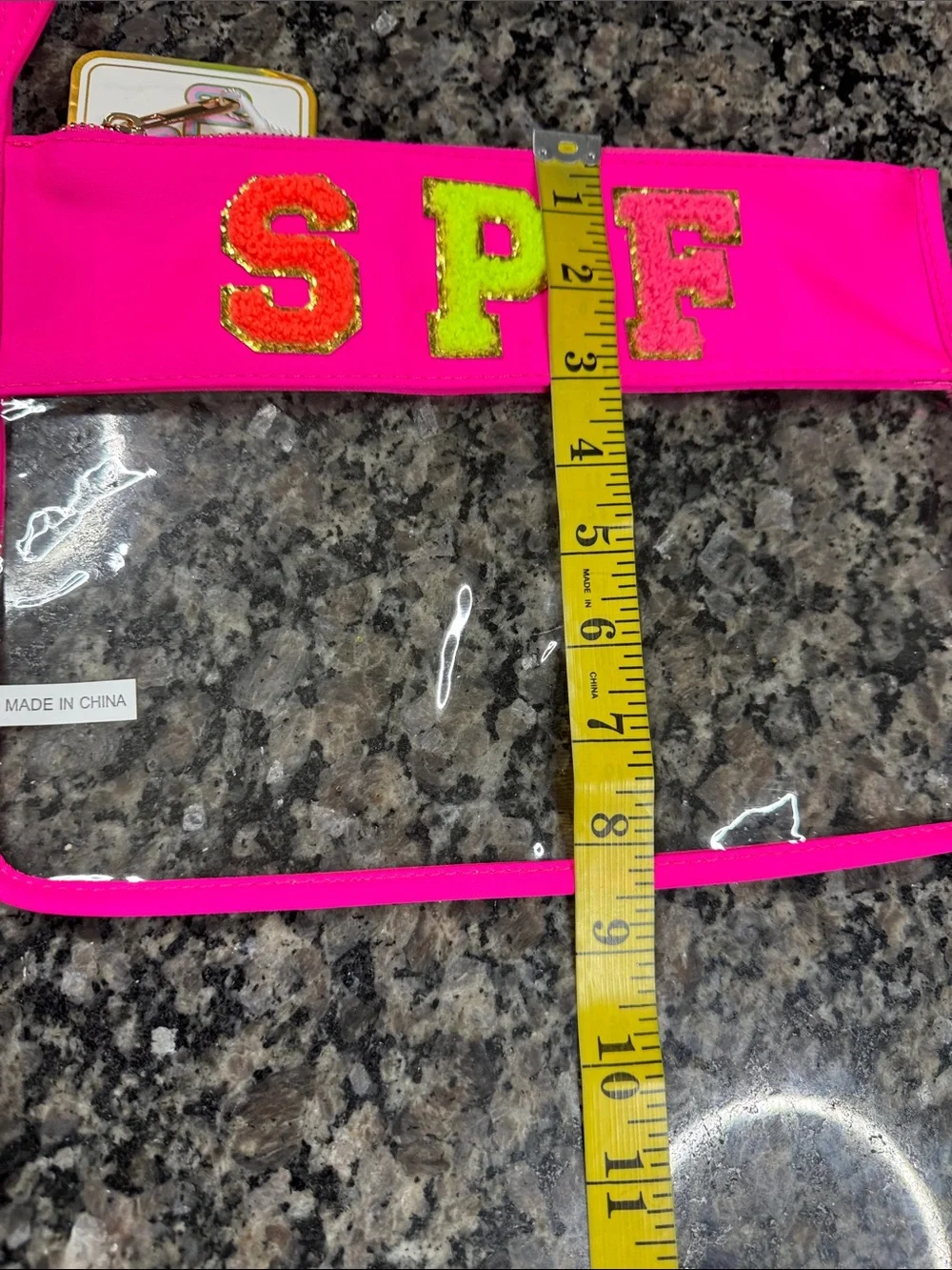 Neon Pink 'SPF' Clear  large Wristlet Cosmetic Pouch NWT